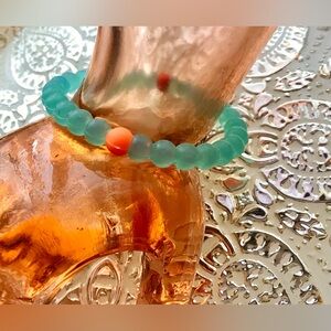 2/$10 Recycled Plastic Round Ball Bead Shape Aqua Blue Orange Bracelet Bangle